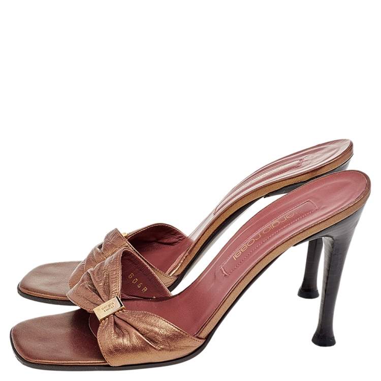 Pre Owned Sergio Rossi Brown Leather Slide Sandals Size 38