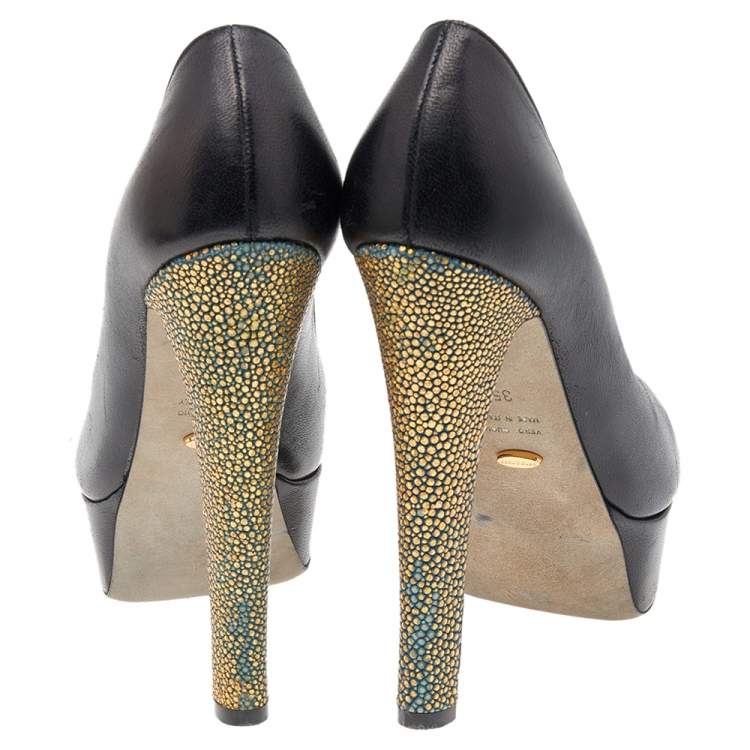 Pre Owned Sergio Rossi Black Leather Platform Pumps Size 35