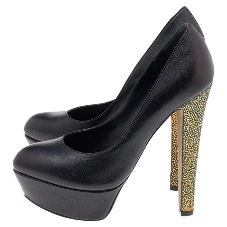 Pre Owned Sergio Rossi Black Leather Platform Pumps Size 35