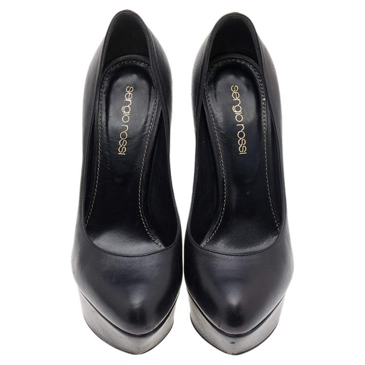 Pre Owned Sergio Rossi Black Leather Platform Pumps Size 35