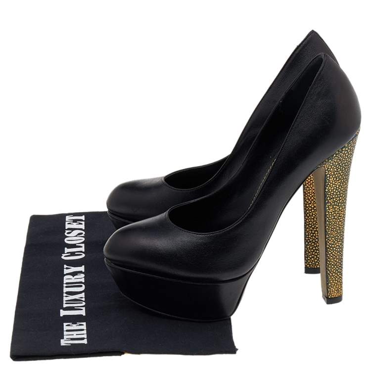 Pre Owned Sergio Rossi Black Leather Platform Pumps Size 35