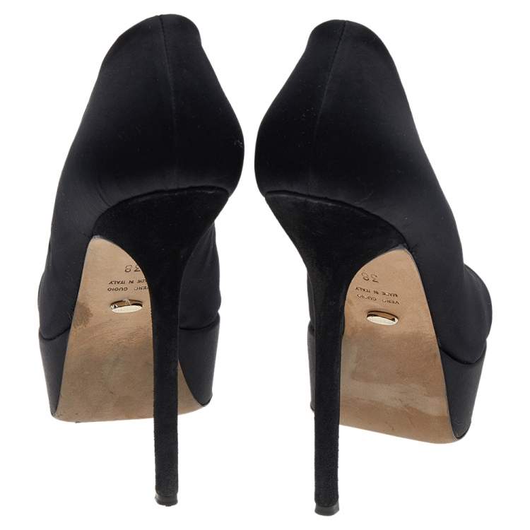 Pre Owned Sergio Rossi Black Satin Knotted Peep Toe Platform Pumps Size 38