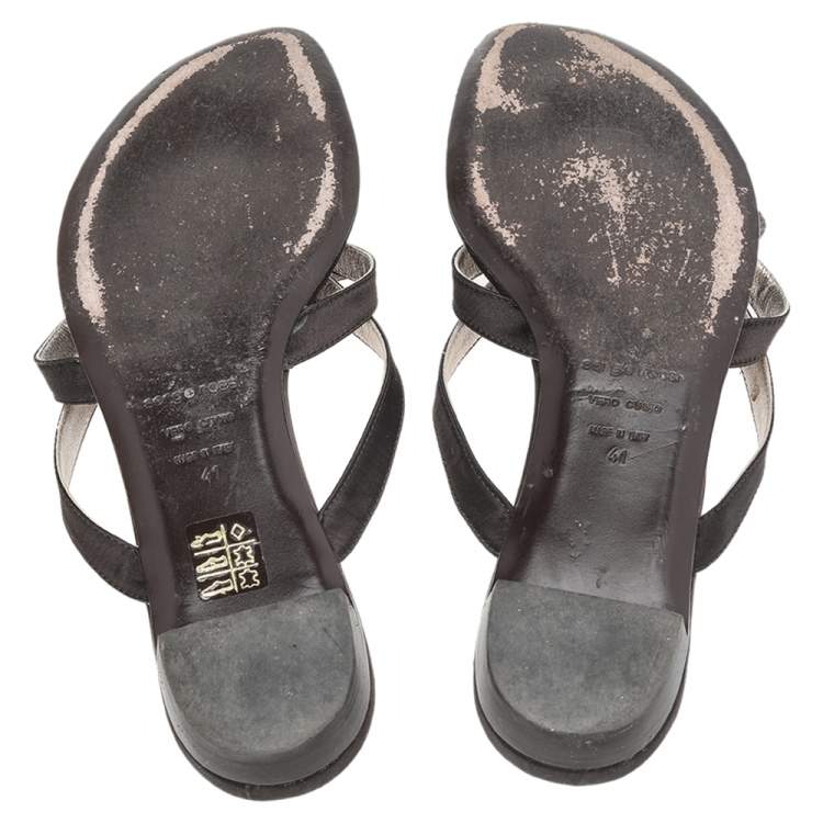 Pre Owned Sergio Rossi Brown Satin Floral Embellished Sandals Size 41