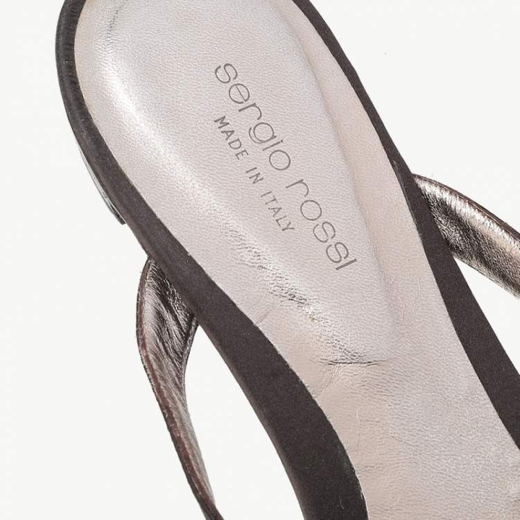 Pre Owned Sergio Rossi Brown Satin Floral Embellished Sandals Size 41