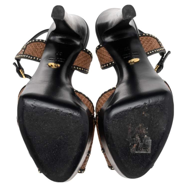 Pre Owned Sergio Rossi Brown/Black  Leather Platform Ankle Strap Sandals Size 37