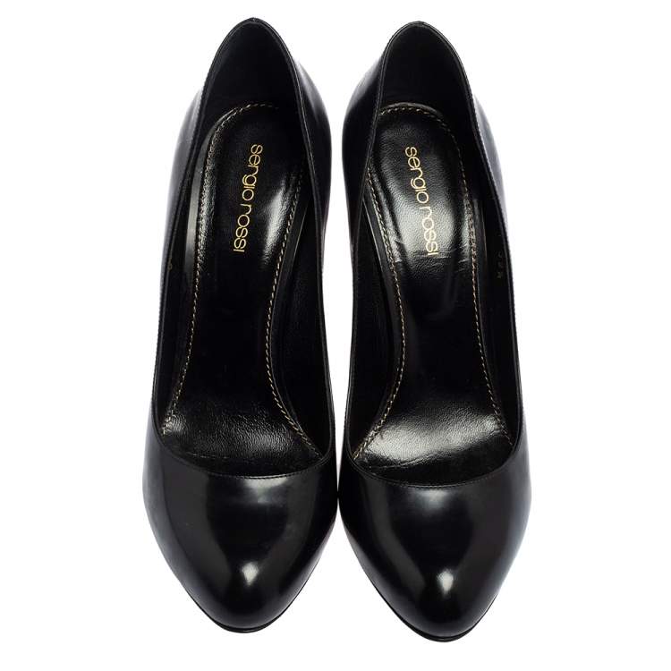 Pre Owned Sergio Rossi Black Leather Round Toe Pumps Size 39.5