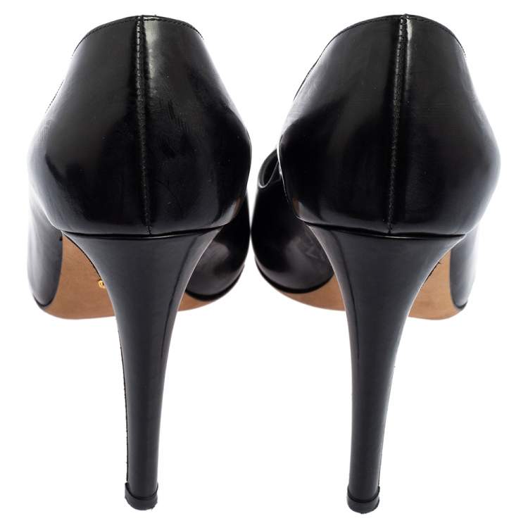 Pre Owned Sergio Rossi Black Leather Round Toe Pumps Size 39.5
