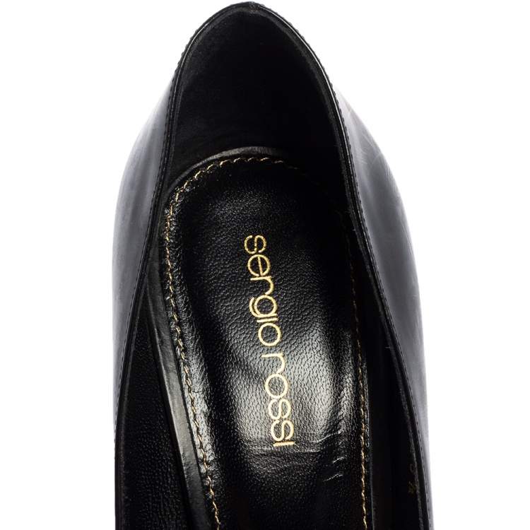 Pre Owned Sergio Rossi Black Leather Round Toe Pumps Size 39.5