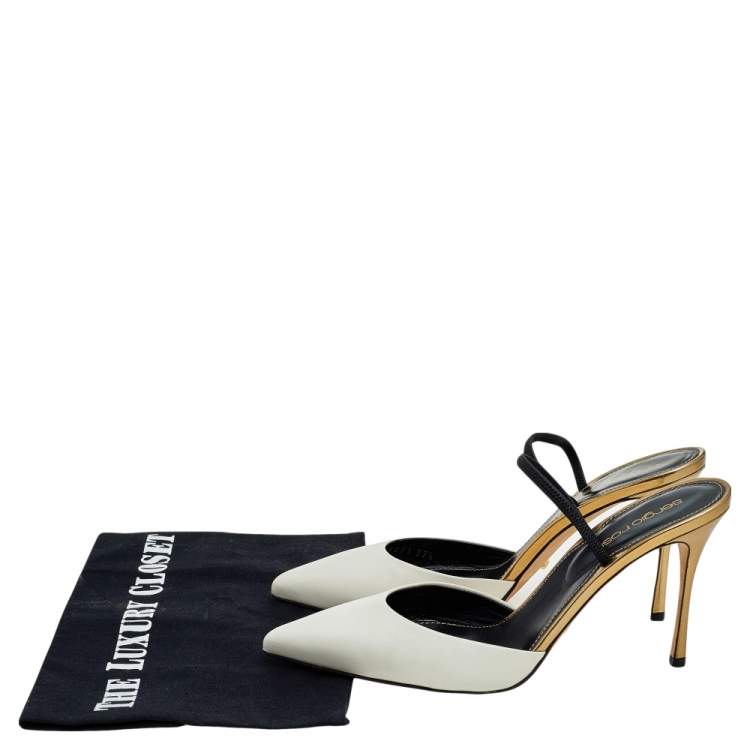 Pre Owned Sergio Rossi White Leather Pointed Toe Slingback Sandals Size 37.5