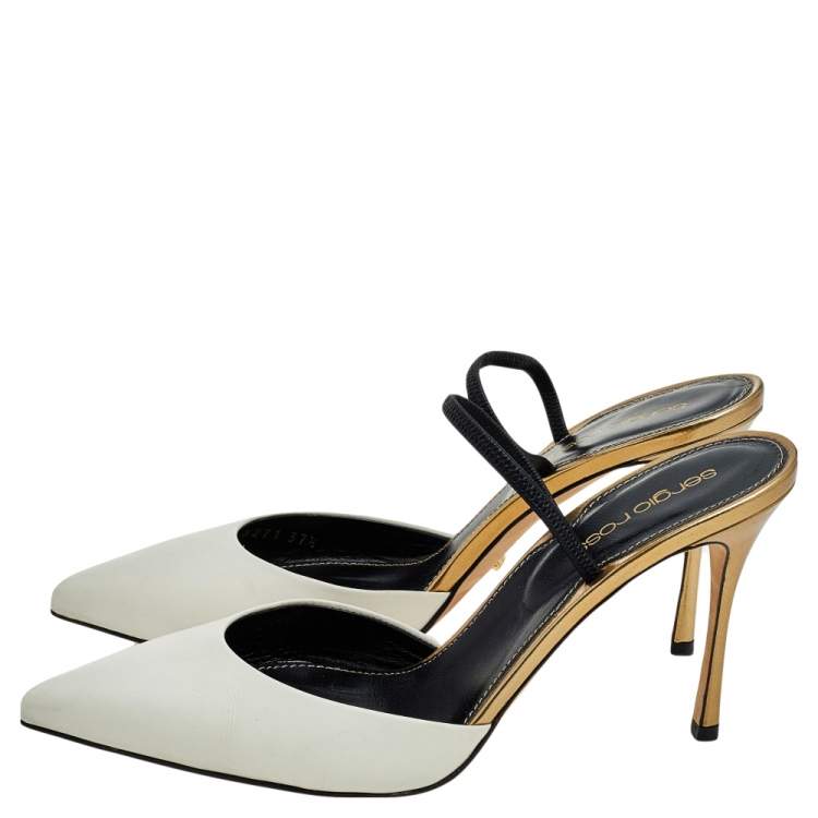 Pre Owned Sergio Rossi White Leather Pointed Toe Slingback Sandals Size 37.5