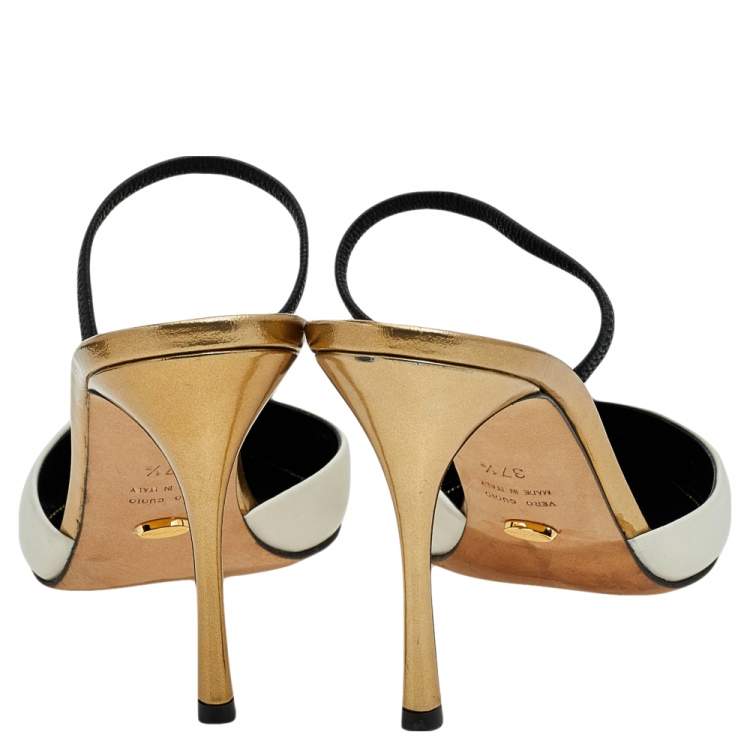 Pre Owned Sergio Rossi White Leather Pointed Toe Slingback Sandals Size 37.5