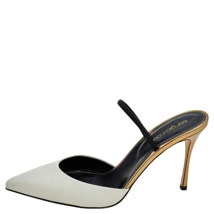 Pre Owned Sergio Rossi White Leather Pointed Toe Slingback Sandals Size 37.5