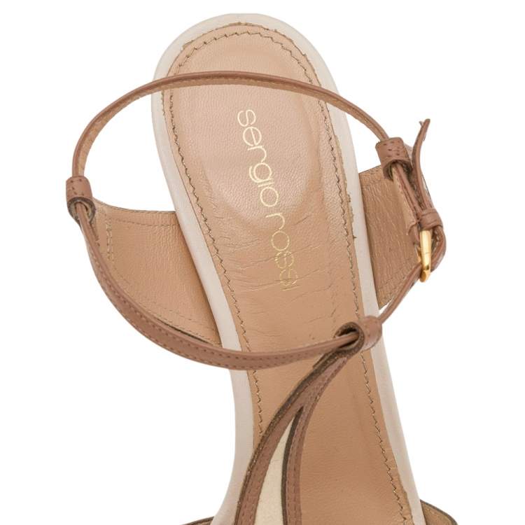 Pre Owned Sergio Rossi Multicolor Stingray Embossed Leather, Leather, and Suede Ankle Strap Platform Sandals Size 37.5