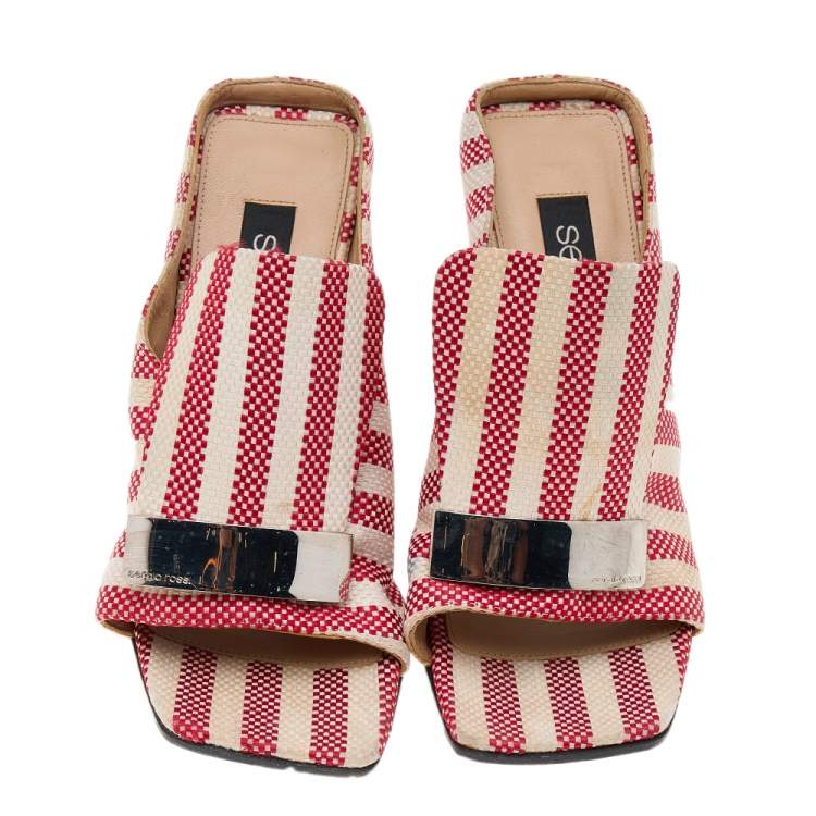 Pre Owned Sergio Rossi Multicolor Striped Fabric Slide Sandals Size 36