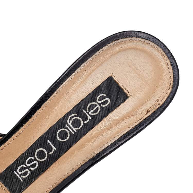 Pre Owned Sergio Rossi Black Leather SR1 Pointed Toe Mule Sandals Size 37