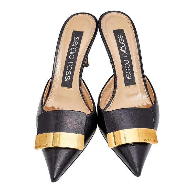 Pre Owned Sergio Rossi Black Leather SR1 Pointed Toe Mule Sandals Size 37