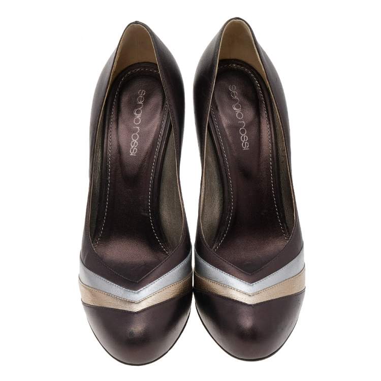 Pre Owned Sergio Rossi Tri Color Leather Pumps Size 37.5 
