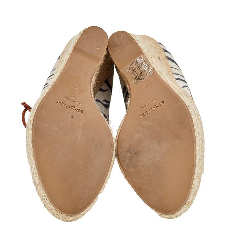 Pre Owned Sergio Rossi Multicolor Printed Canvas And Leather Espadrille Platform Wedge Pumps Size 37.5