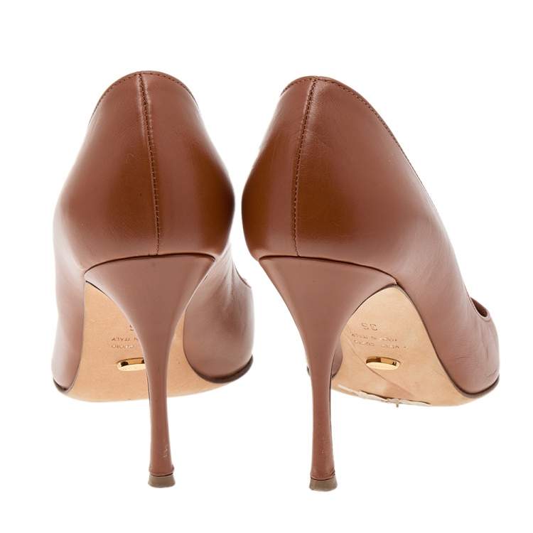 Pre Owned Sergio Rossi Brown Leather Pointed Toe Pumps Size 36