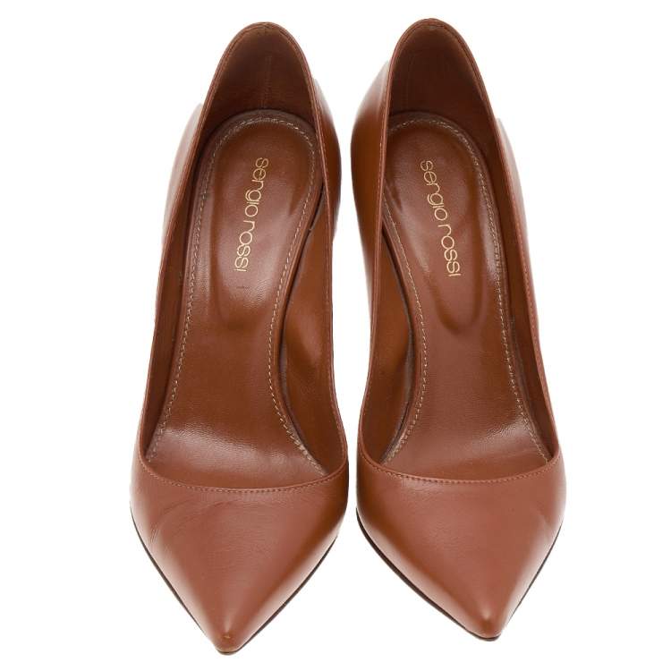 Pre Owned Sergio Rossi Brown Leather Pointed Toe Pumps Size 36
