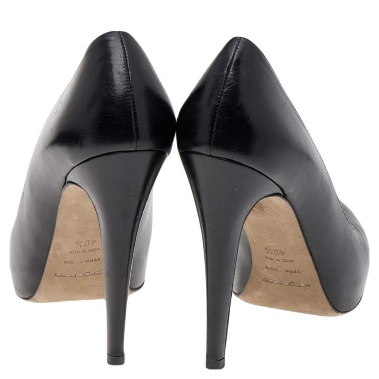 Pre Owned Sergio Rossi Black Leather Round Toe Pumps Size 40.5