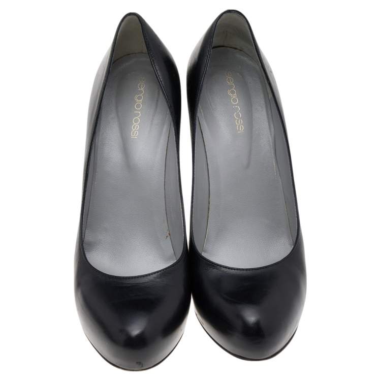 Pre Owned Sergio Rossi Black Leather Round Toe Pumps Size 40.5