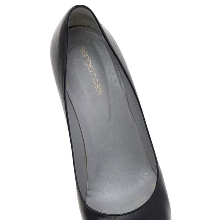 Pre Owned Sergio Rossi Black Leather Round Toe Pumps Size 40.5