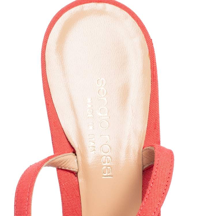 Pre Owned Sergio Rossi Orange Embroidered Fabric Ankle-Strap Sandals Size 41 