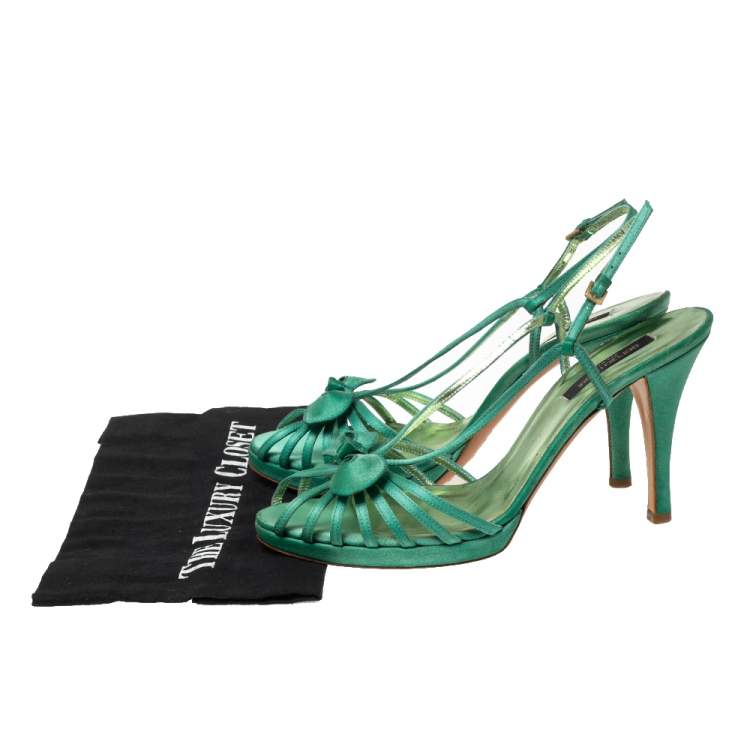 Pre Owned Sergio Rossi Green Satin Strappy Bow Sandals Size 41 