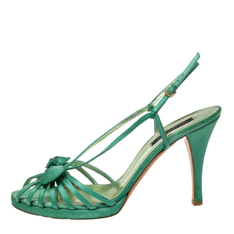Pre Owned Sergio Rossi Green Satin Strappy Bow Sandals Size 41 
