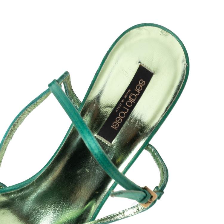 Pre Owned Sergio Rossi Green Satin Strappy Bow Sandals Size 41 
