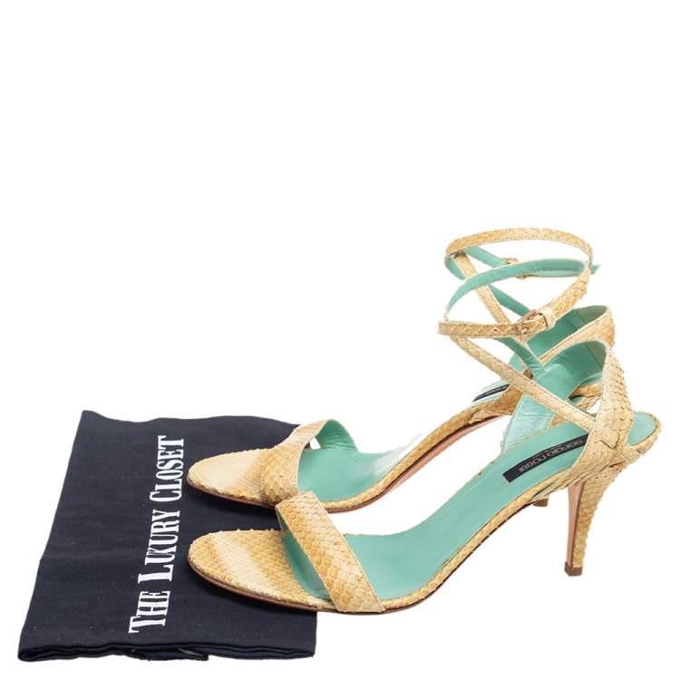 Pre Owned Sergio Rossi Yellow Python Leather Ankle Strap Sandals Size 41