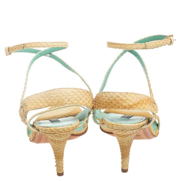 Pre Owned Sergio Rossi Yellow Python Leather Ankle Strap Sandals Size 41