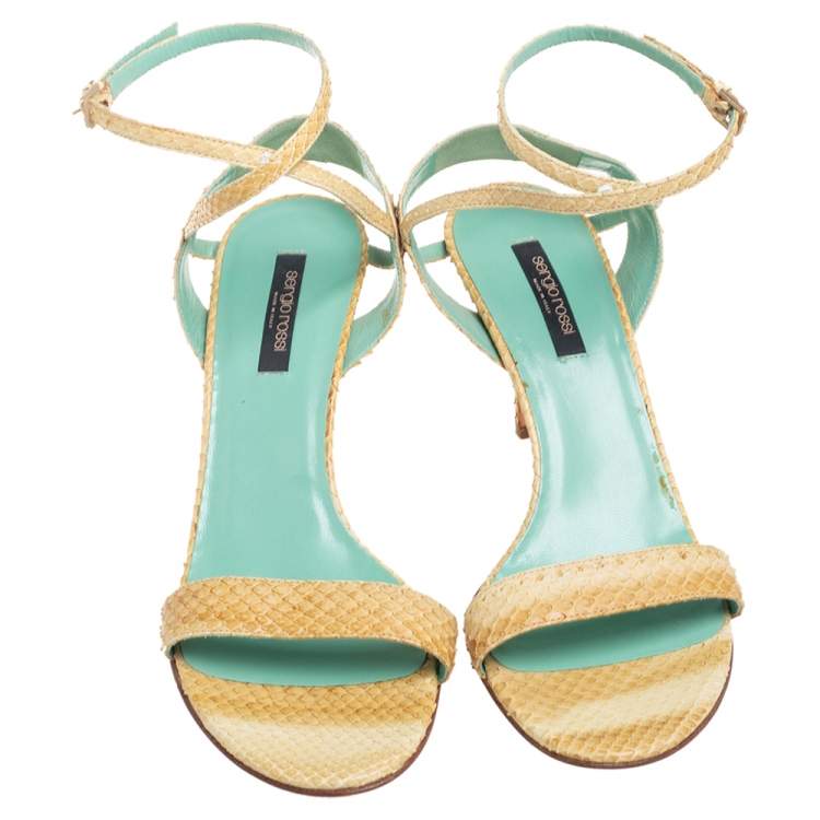 Pre Owned Sergio Rossi Yellow Python Leather Ankle Strap Sandals Size 41