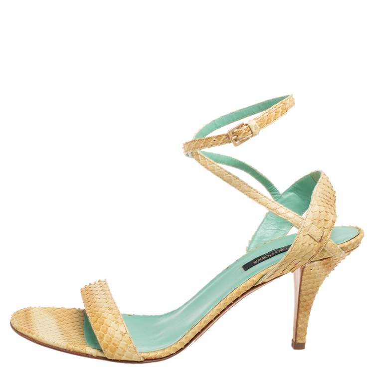 Pre Owned Sergio Rossi Yellow Python Leather Ankle Strap Sandals Size 41