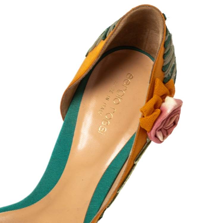 Pre Owned Sergio Rossi Orange Satin Floral Applique D'orsay Sandals Size 41