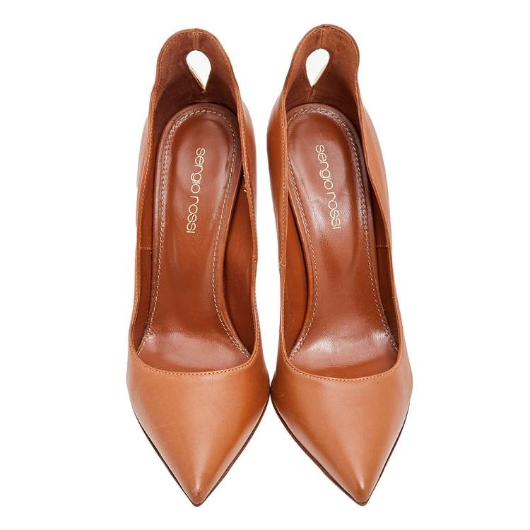 Pre Owned Sergio Rossi Brown Leather Pointed Toe Pumps Size 37