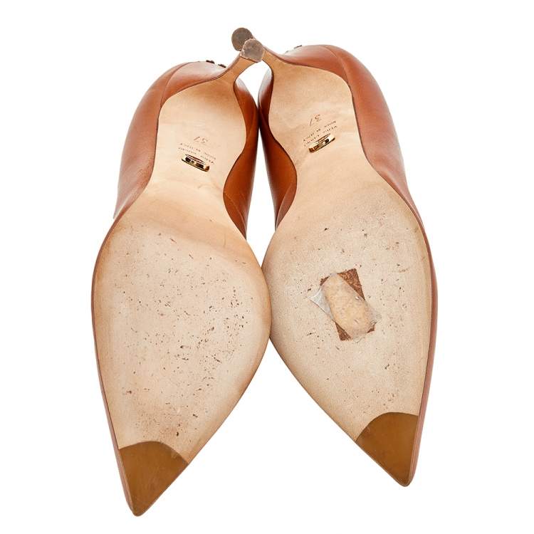 Pre Owned Sergio Rossi Brown Leather Pointed Toe Pumps Size 37