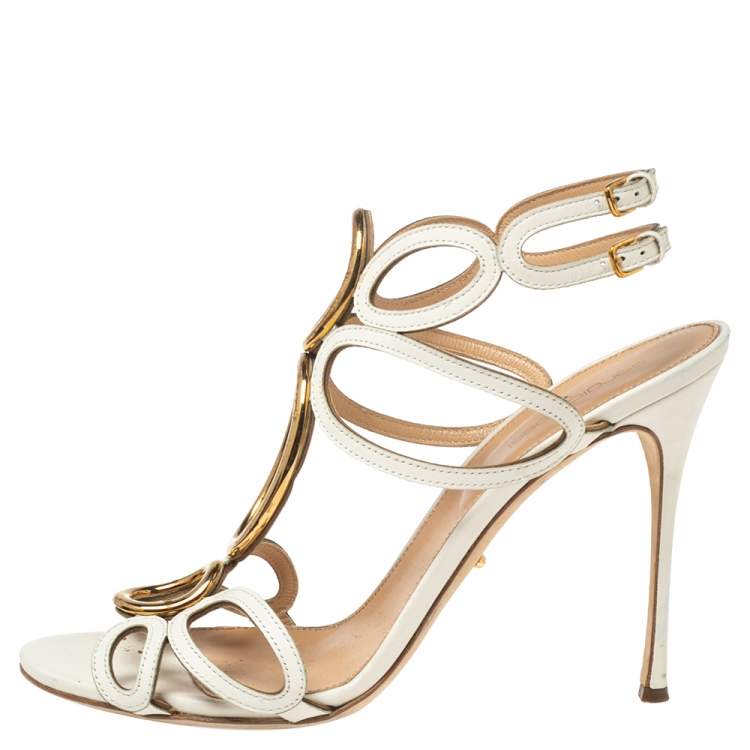 Pre Owned Sergio Rossi White Leather Farrah Open-Toe Sandals Size 41