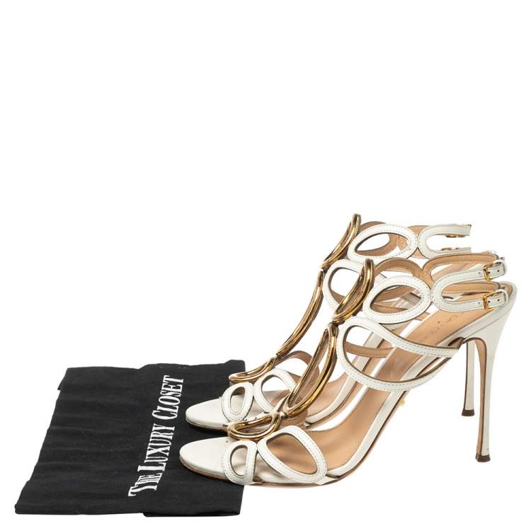 Pre Owned Sergio Rossi White Leather Farrah Open-Toe Sandals Size 41