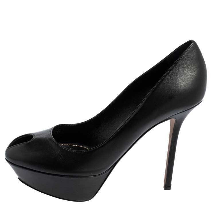 Pre Owned Sergio Rossi Black Leather Peep Toe Platform Pump Size 39