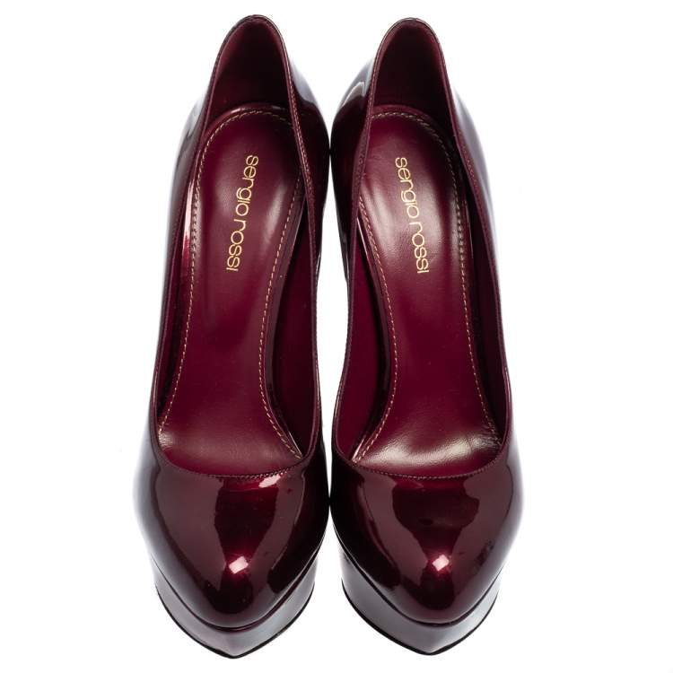 Pre Owned Sergio Rossi Burgundy Patent Leather Platform Pump Size 38