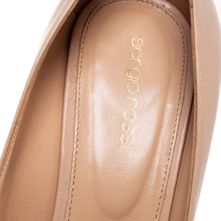 Pre Owned Sergio Rossi Beige Patent Leather Peep Toe Platform Pump Size 40