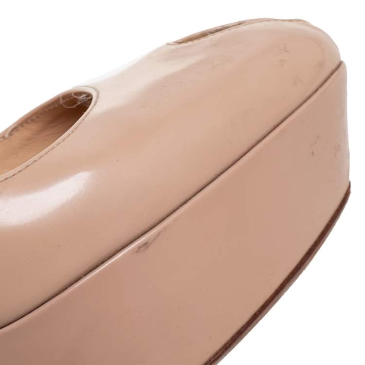 Pre Owned Sergio Rossi Beige Patent Leather Peep Toe Platform Pump Size 40