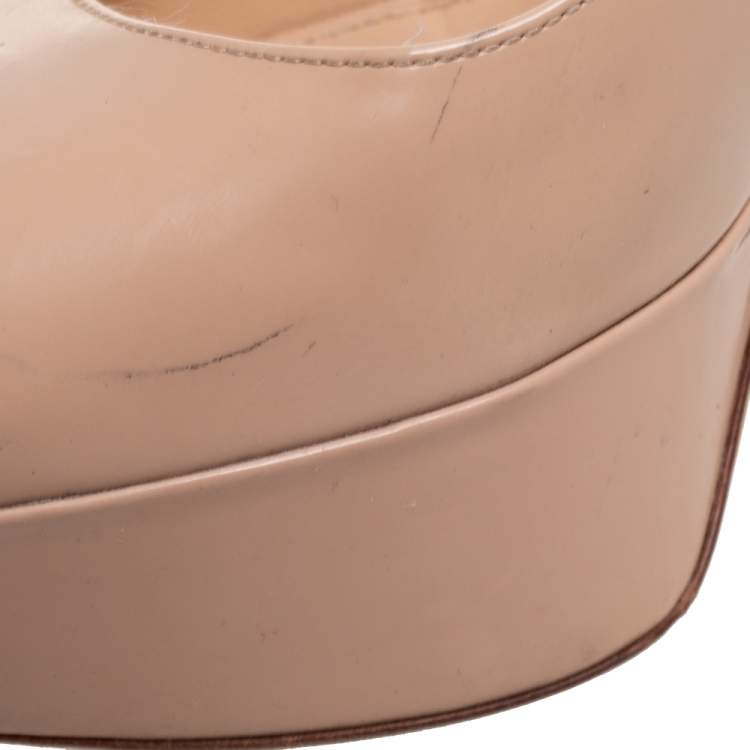 Pre Owned Sergio Rossi Beige Patent Leather Peep Toe Platform Pump Size 40