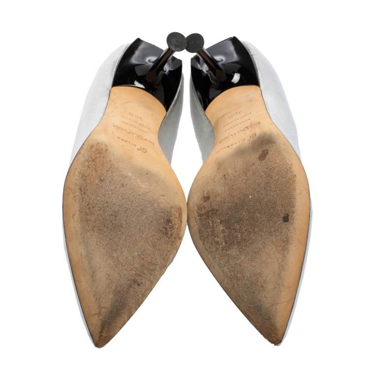 Pre Owned Sergio Rossi Silver Leather Pointed-Toe Pumps Size 36.5 