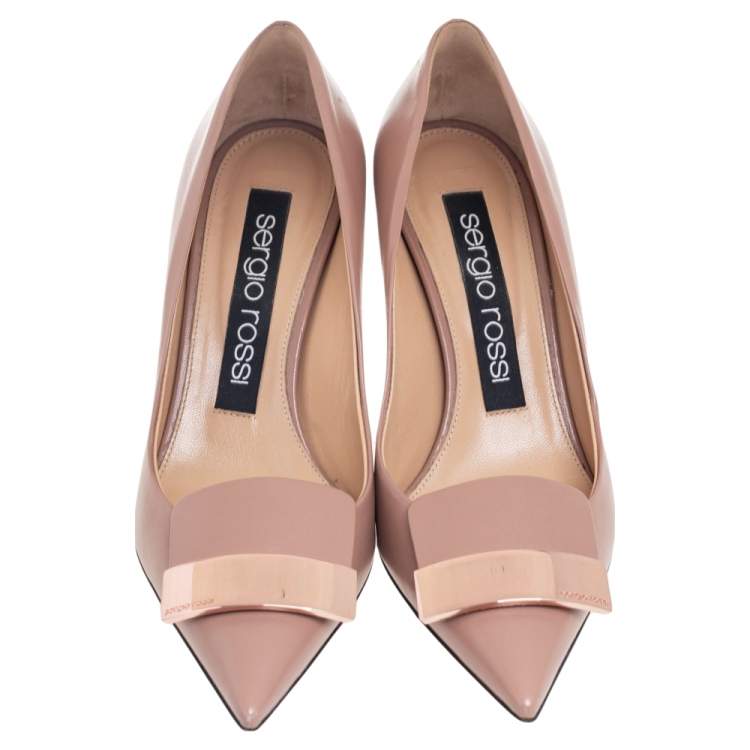 Pre Owned Sergio Rossi Beige Patent Leather Scarpe Pumps Size 37