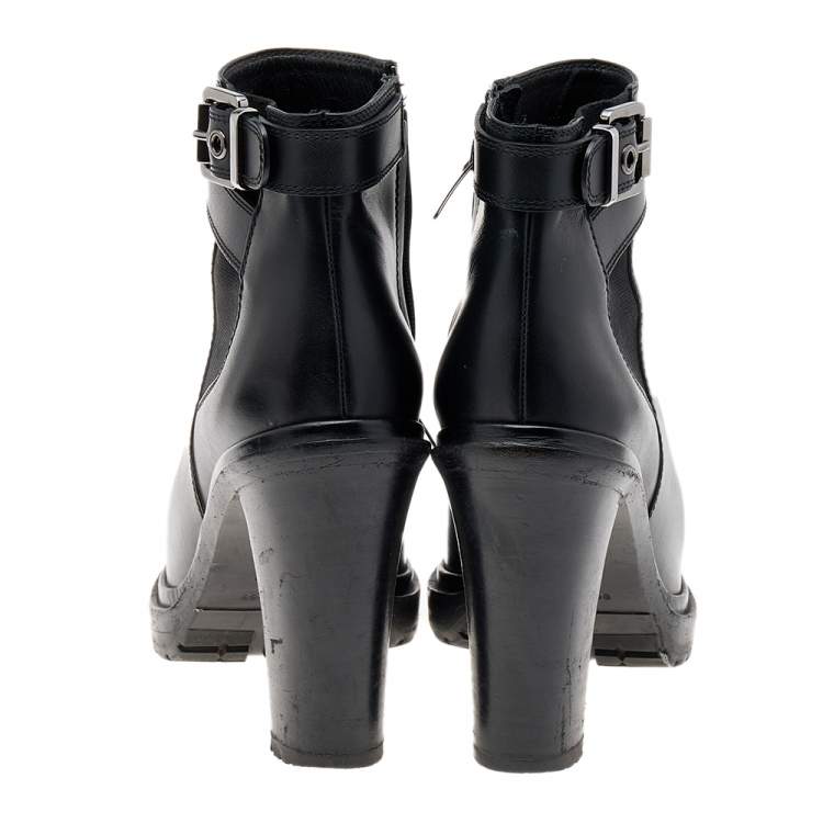 Pre Owned Sergio Rossi Black Leather Ankle Length Boots Size 37.5