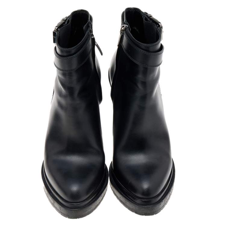 Pre Owned Sergio Rossi Black Leather Ankle Length Boots Size 37.5
