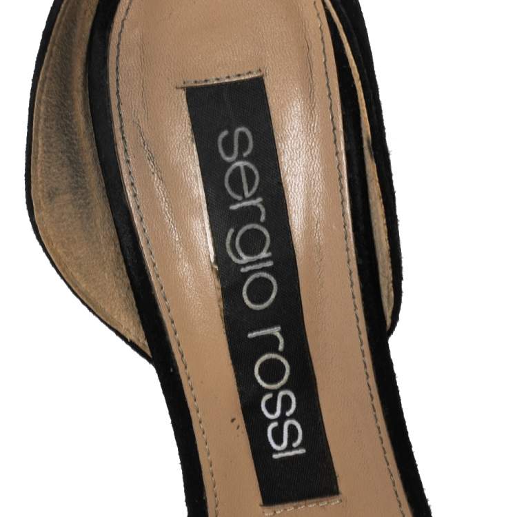 Pre Owned Sergio Rossi Black Suede And PVC Ankle Strap Sandals Size 37